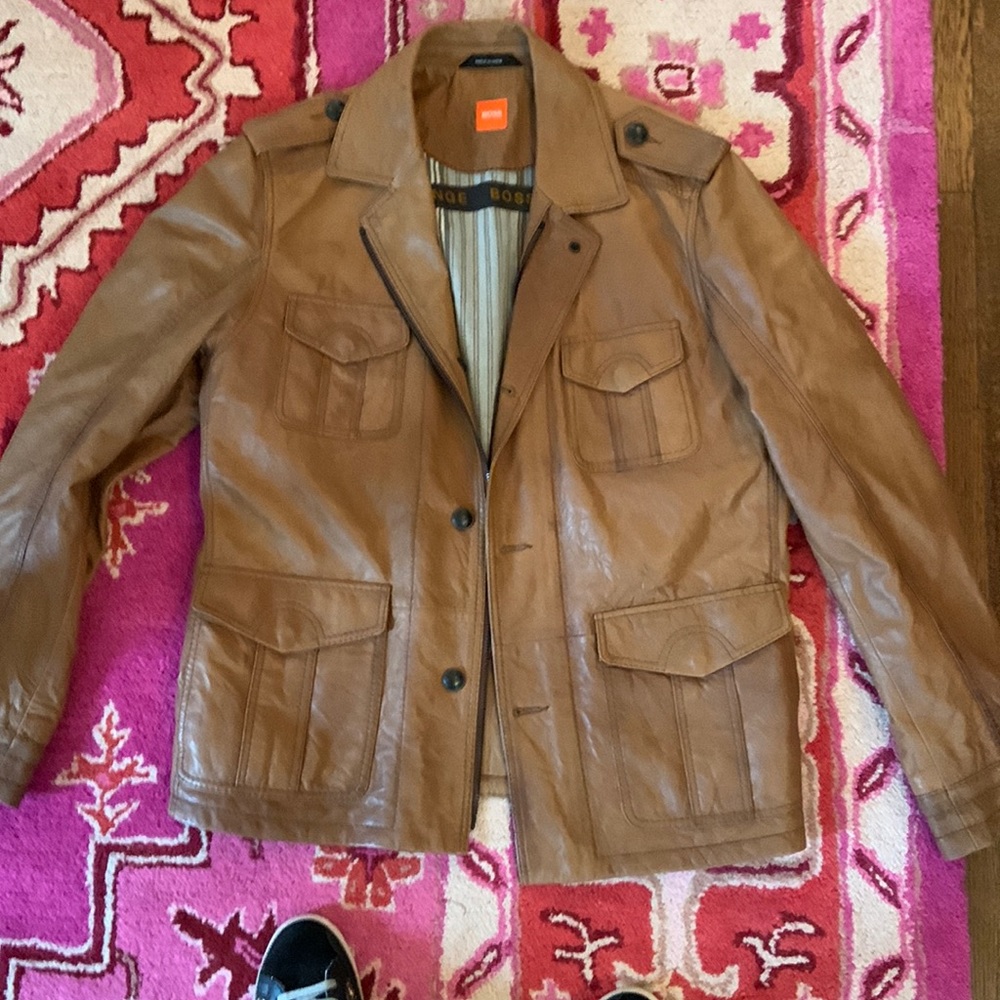 Mens Brown Hugo Boss Leather jacket